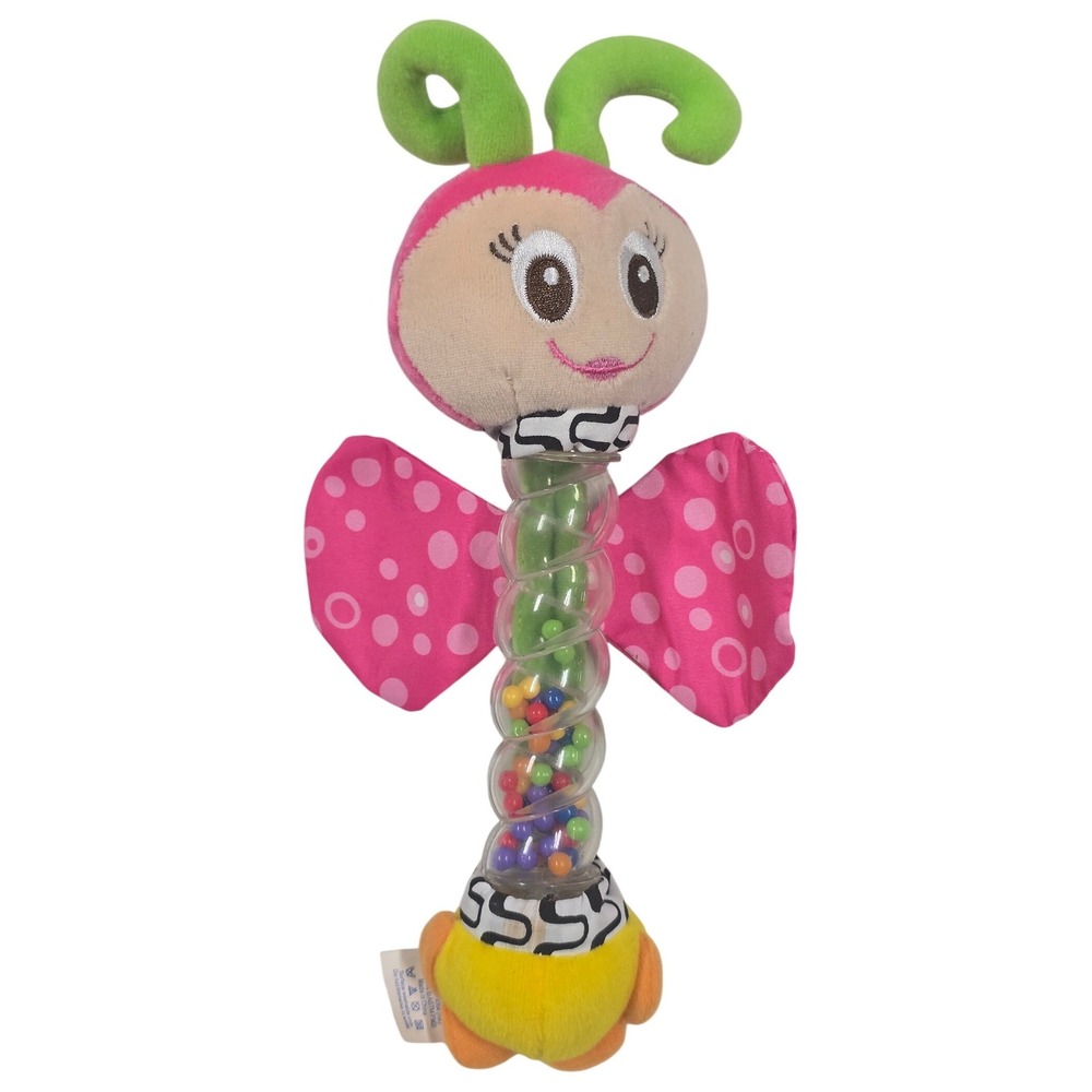 Playgro Butterfly Baby Rattle Plush Crinkle Wings Rainmaker Bead Tube Toy